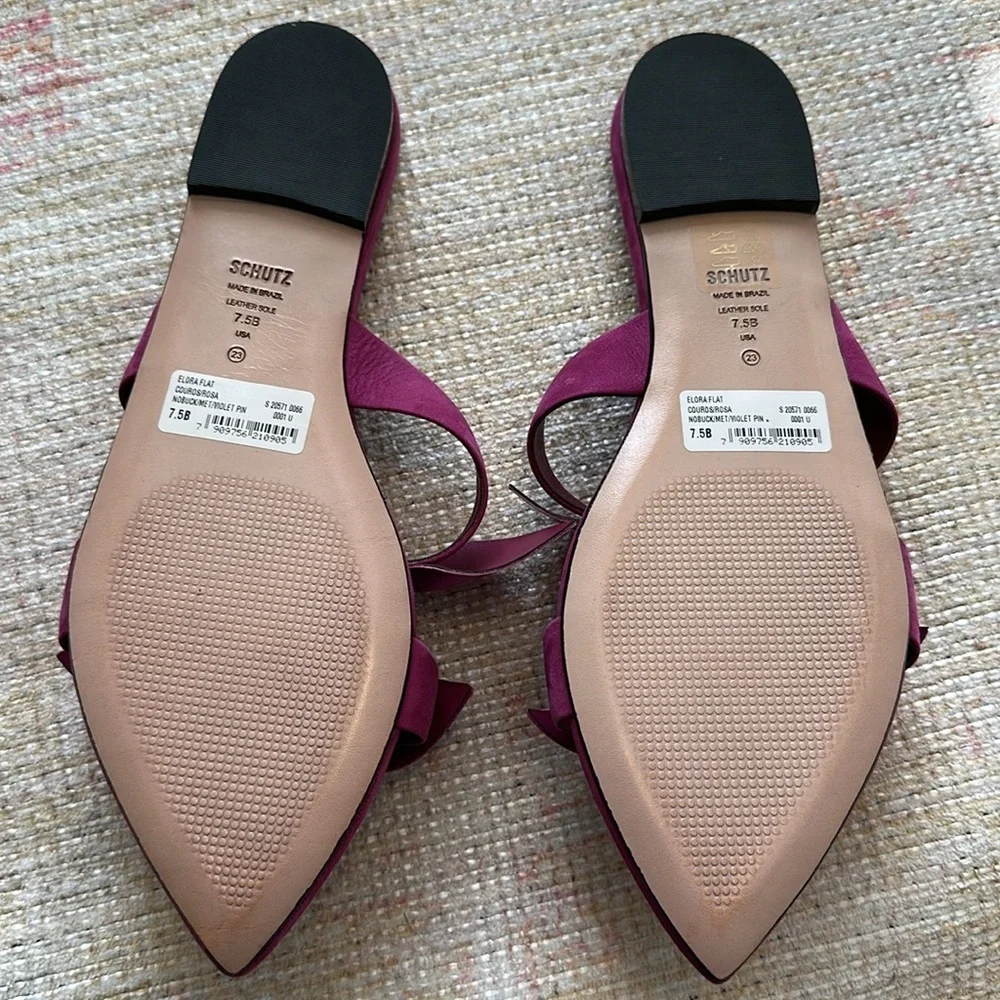 SCHUTZ Elora Leather Flat Sandal - Rosa Violet Sz 7.5
